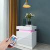 White LED Light Bedside Table Nightstand Cabinet High Gloss 2 Drawers Flip Cover