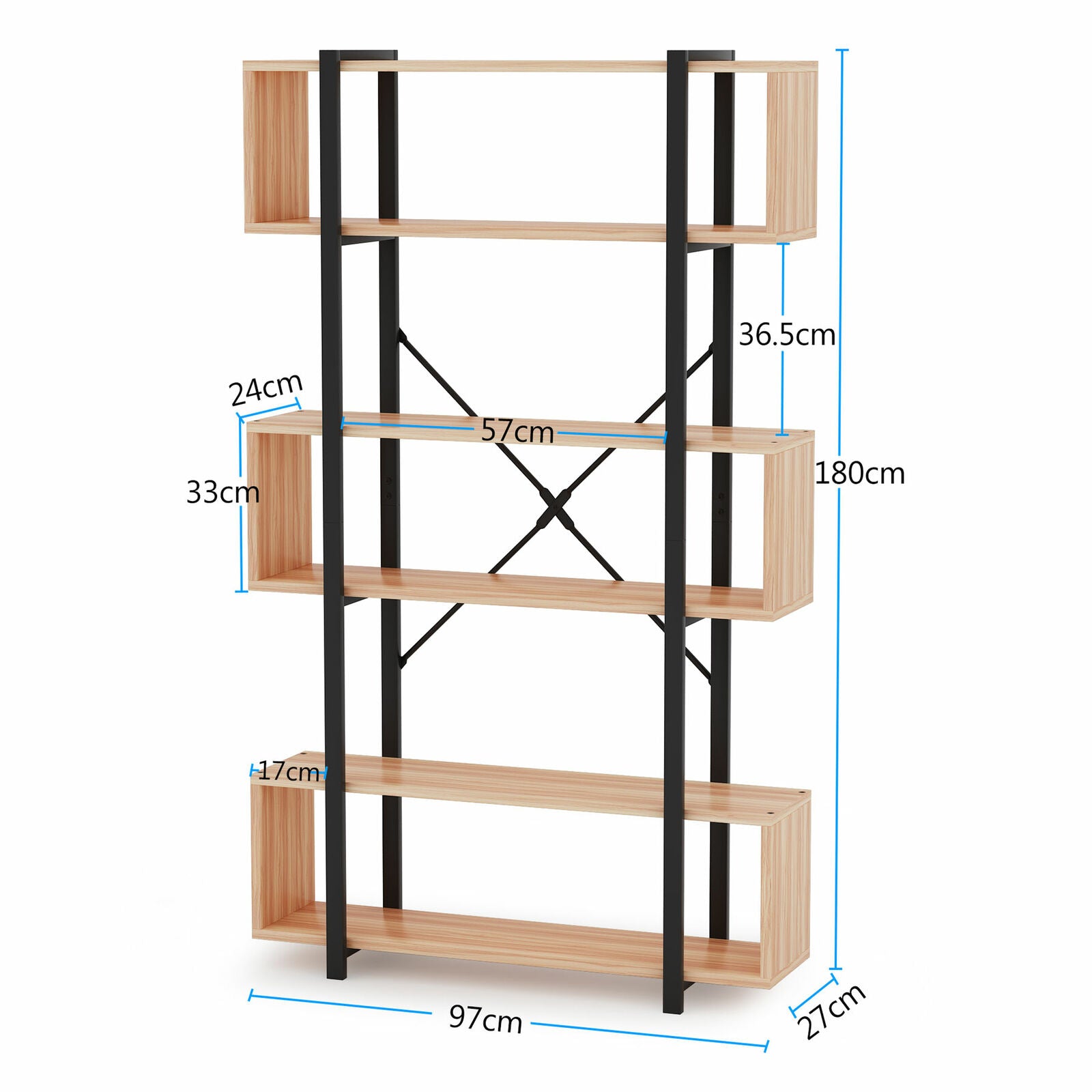 6 Tier Bookshelf Industrial Bookcase Freestanding Home Display Decorative Shelf