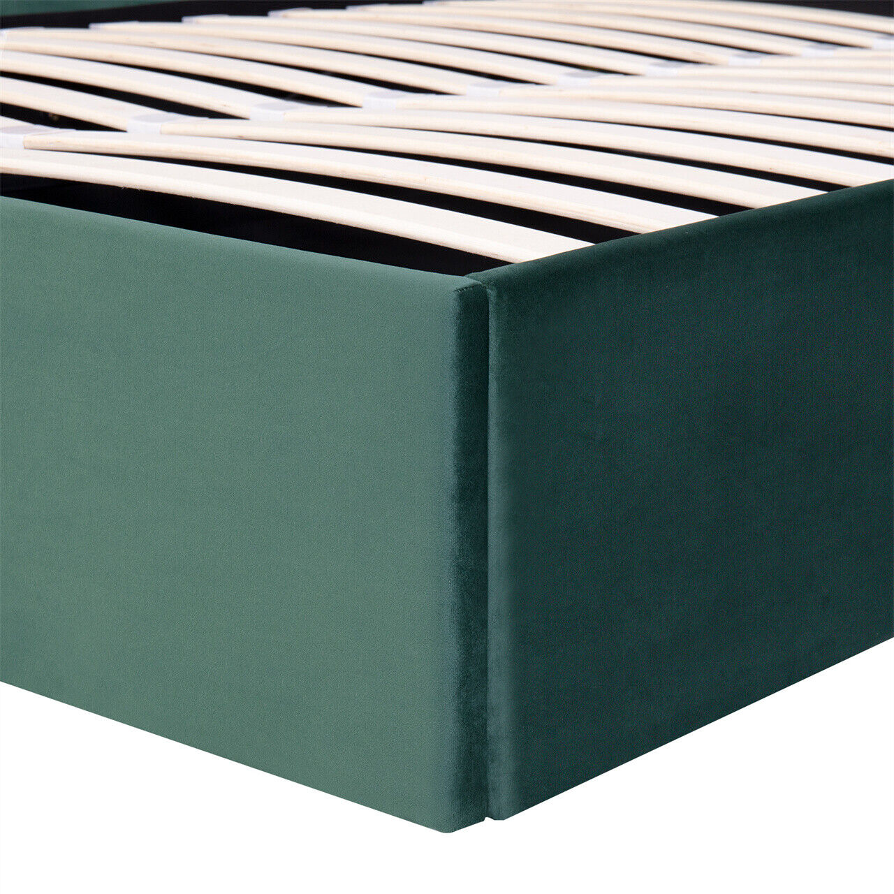 Velvet Upholstered Bed Frame 4ft6 Double Size Storage Bed With Headboard Green
