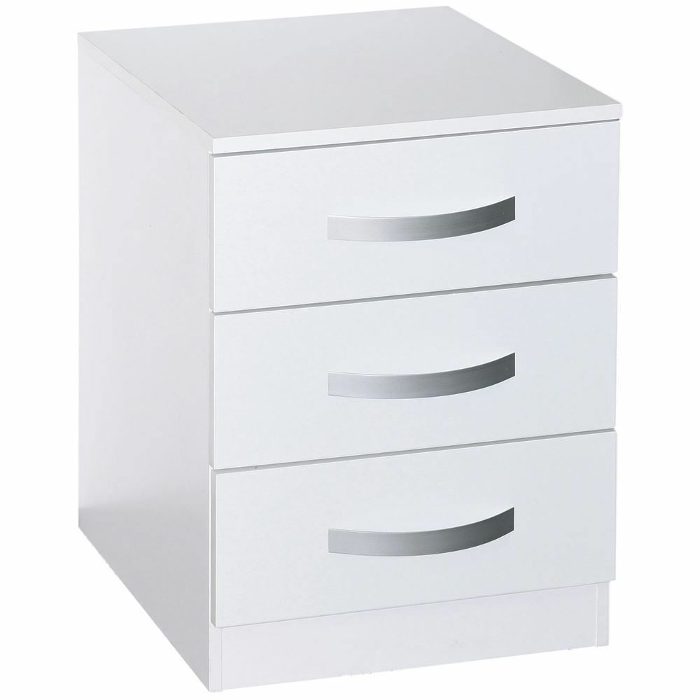 Drawer Chest 3 Drawers High Gloss Wood Storage Bedroom Furniture White