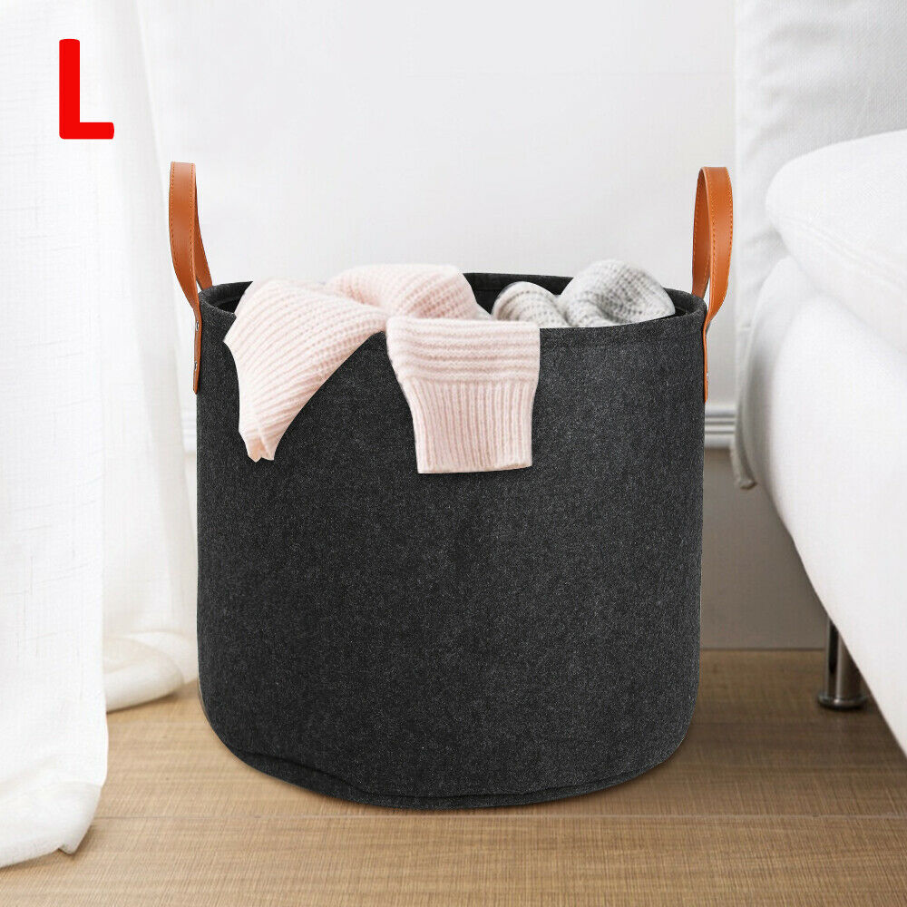 Grey Closet Clothing Toy Storage Felt Storage Basket Bin with Handle Bedroom