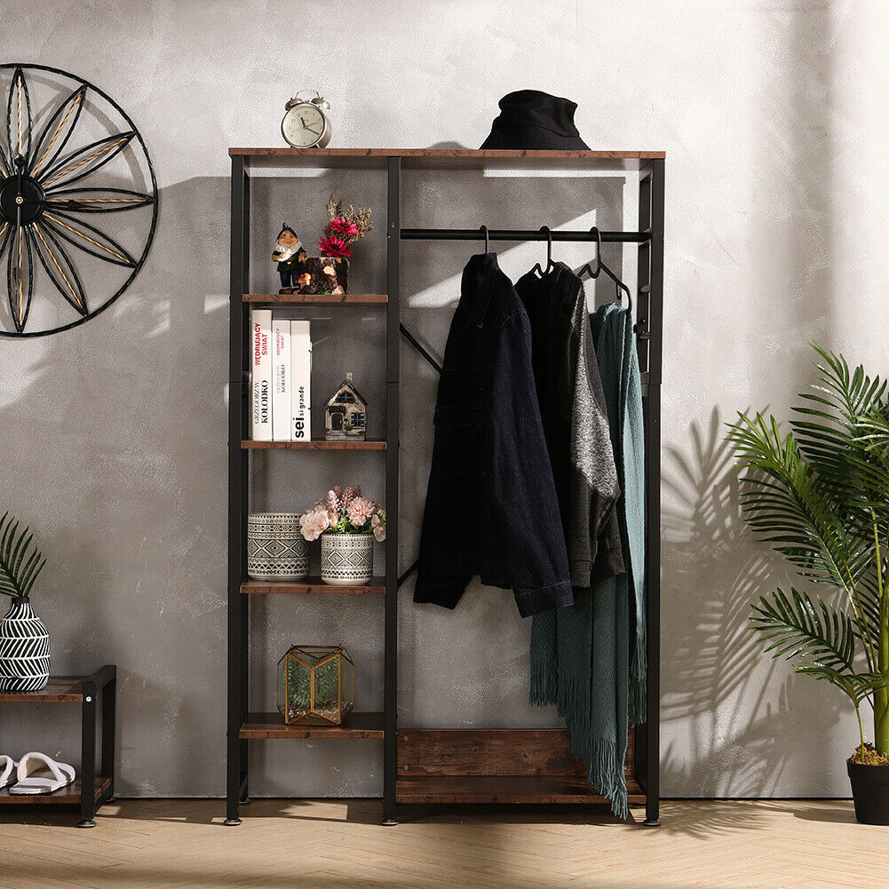 Bedroom Open Wardrobe Industrial Clothes Hanging Rail Storage Shelves Organizer