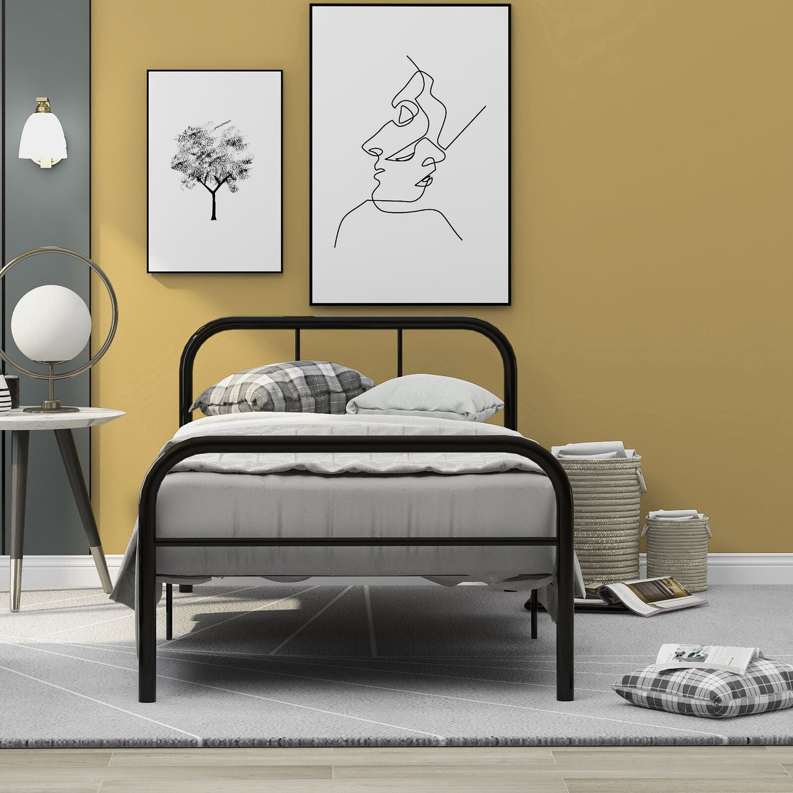 Single Metal Bed Frame 3ft Single Bedstead Bedroom Furniture for Adults Kids