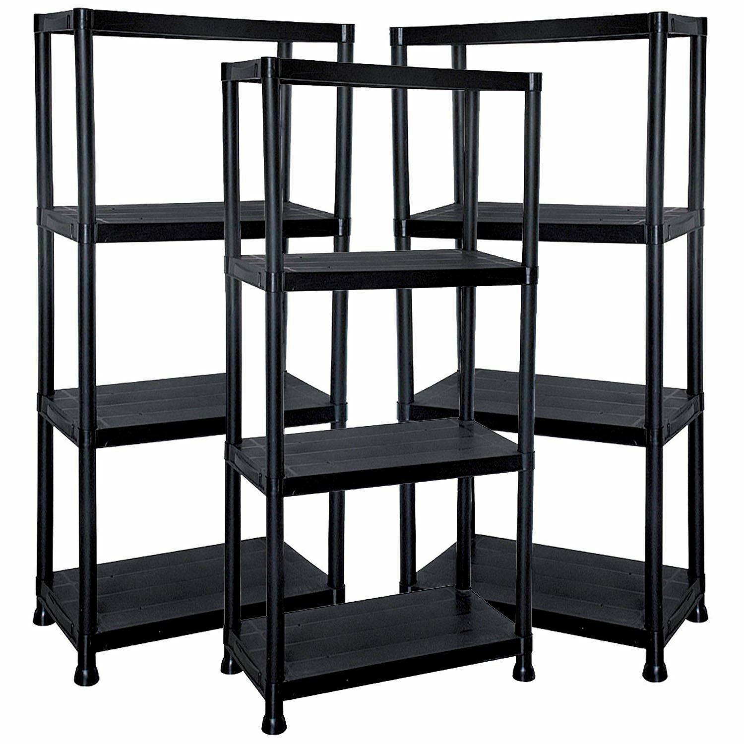 4/5 TIER PLASTIC SHELVING UNIT STORAGE RACKING SHELVES GARAGE WAREHOUSE SHED