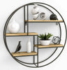 Large Round Wall Unit Industrial Style Retro Metal Wood Home Shelf Storage Iron