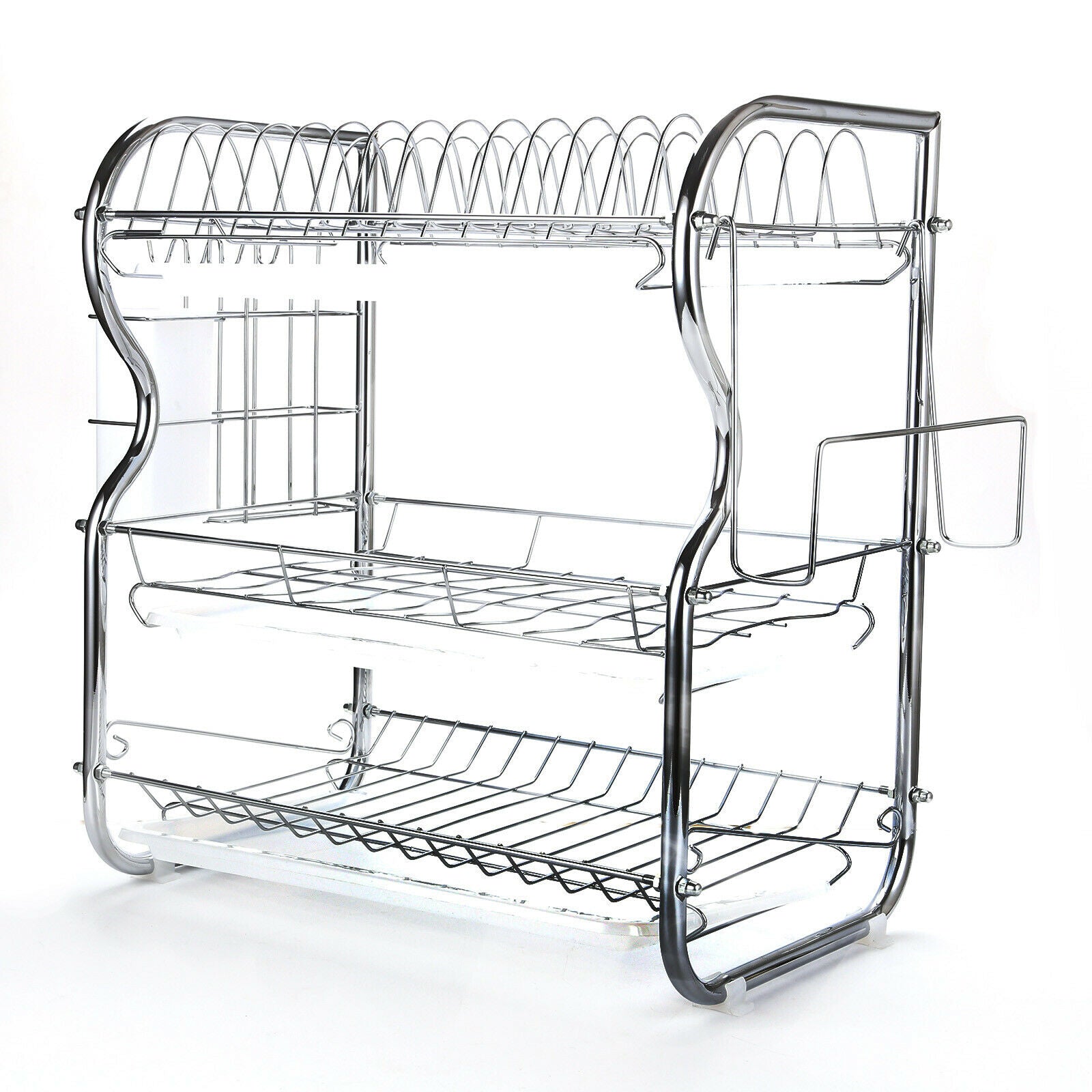 3 Tier Chrome Alloy Dish Drainer Holder Kitchen Cutlery Rack Drip Storage Tools