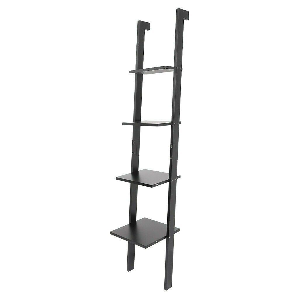 4-Tier Wood Ladder Shelf, Standing Wall Rack, Bookcase Display Shelf White Black