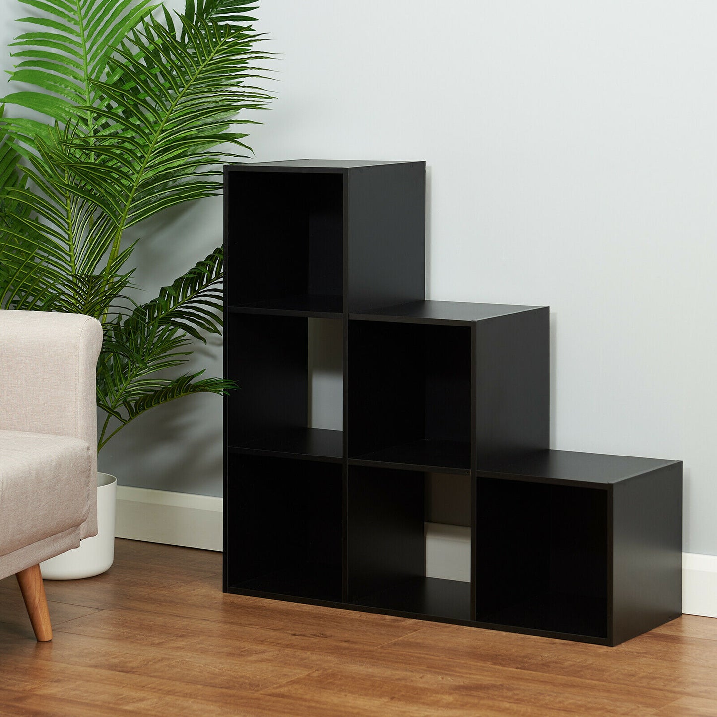 HARTLEYS BLACK 6 CUBE MODULAR SQUARE STORAGE/SHELVING 3 TIER SHELF DISPLAY UNIT