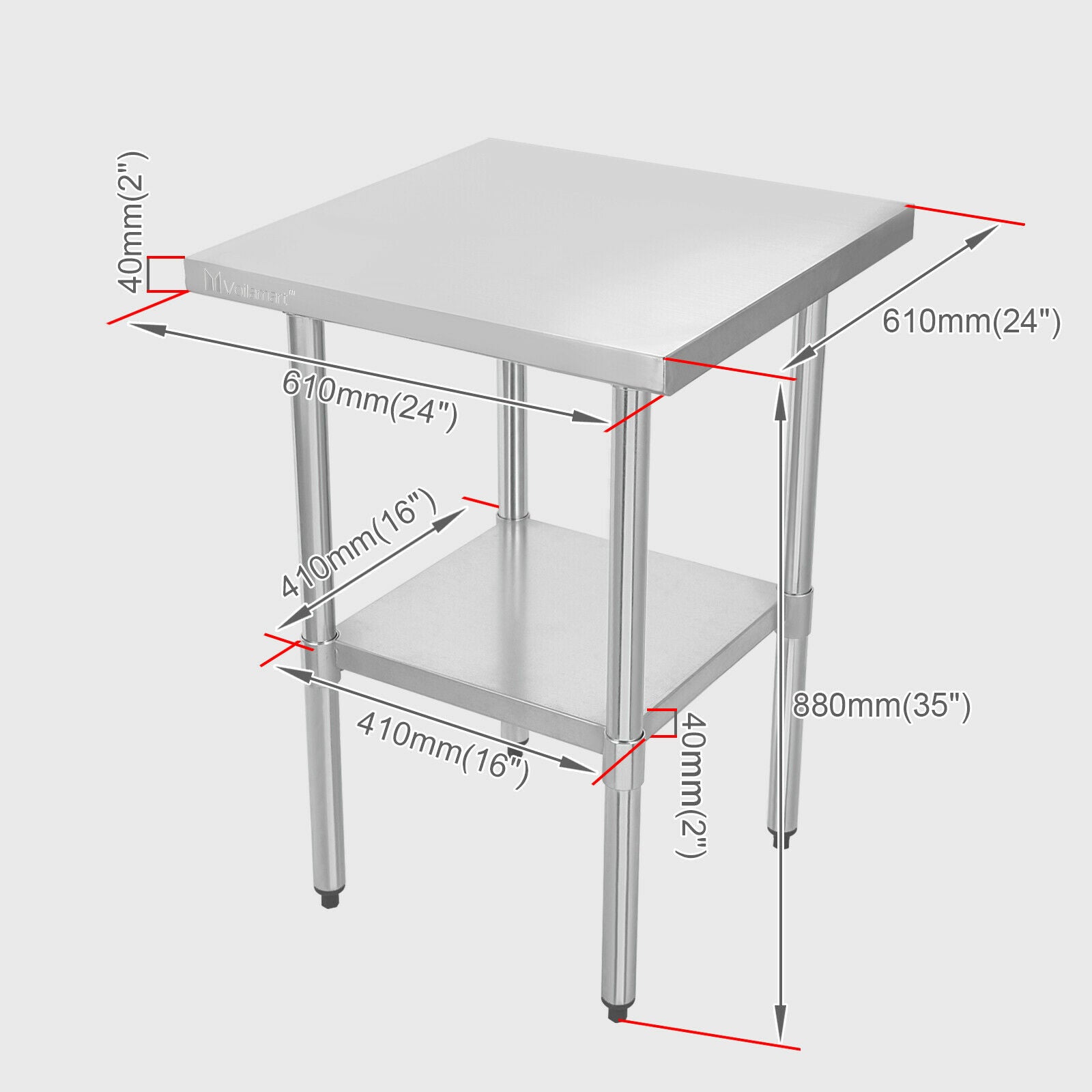2x2FT Stainless Steel Work Bench Commercial Catering Table Kitchen WorkTop Prep