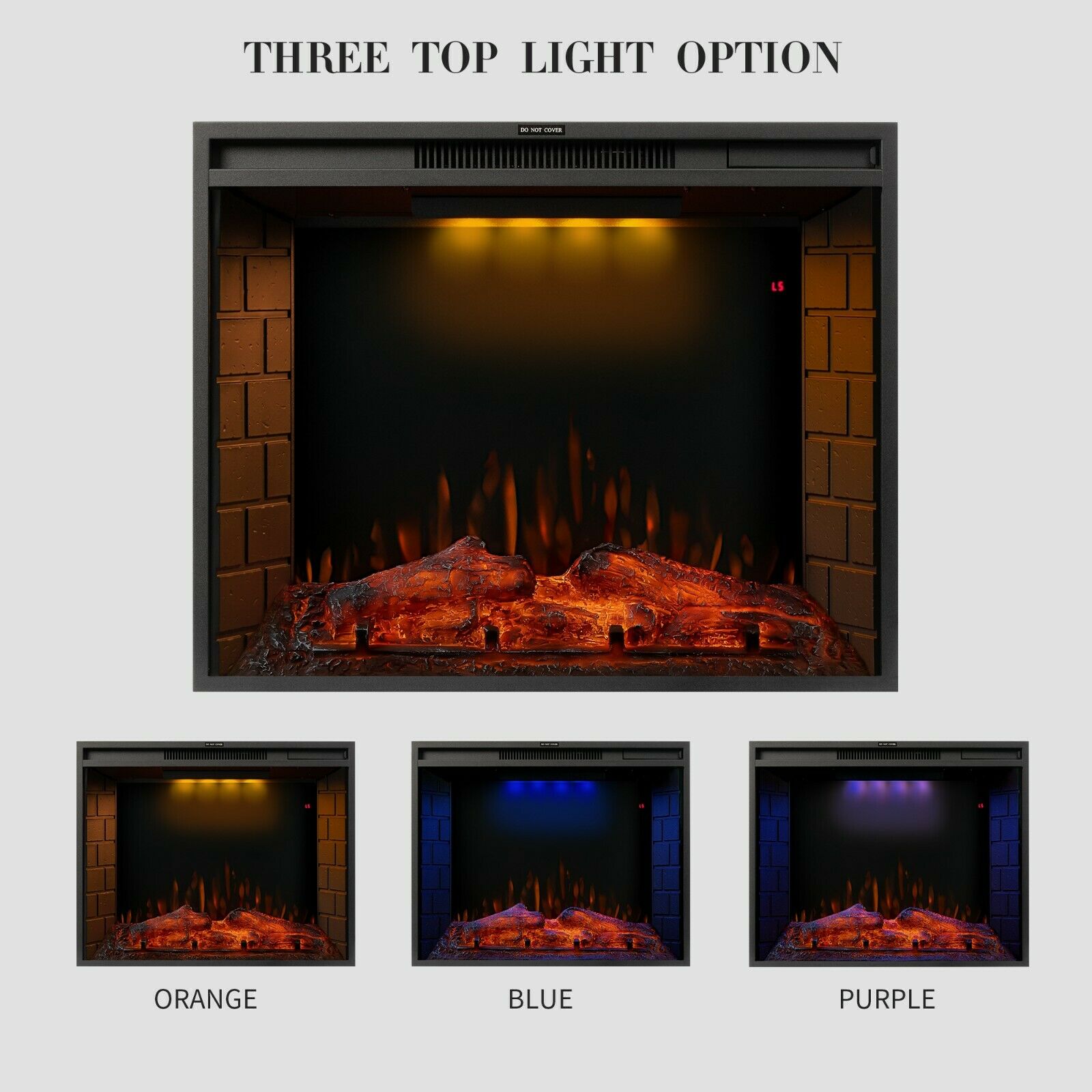 1.8KW Electric Fireplace 30'' Log Burning LED Flame Effect Standing Fan Heater