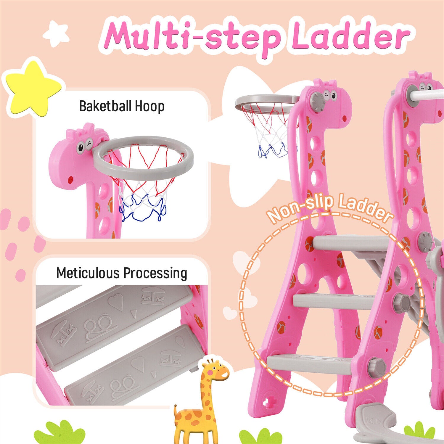 4 in1 Kids Baby Toddler Swing Slide & Climber Set In/Outdoor Boys Girls Toy HT