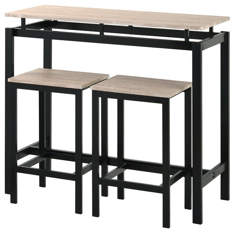 Bar Table and Stool Set For Kitchen Dining Room 2 Metal And Wood Stools High