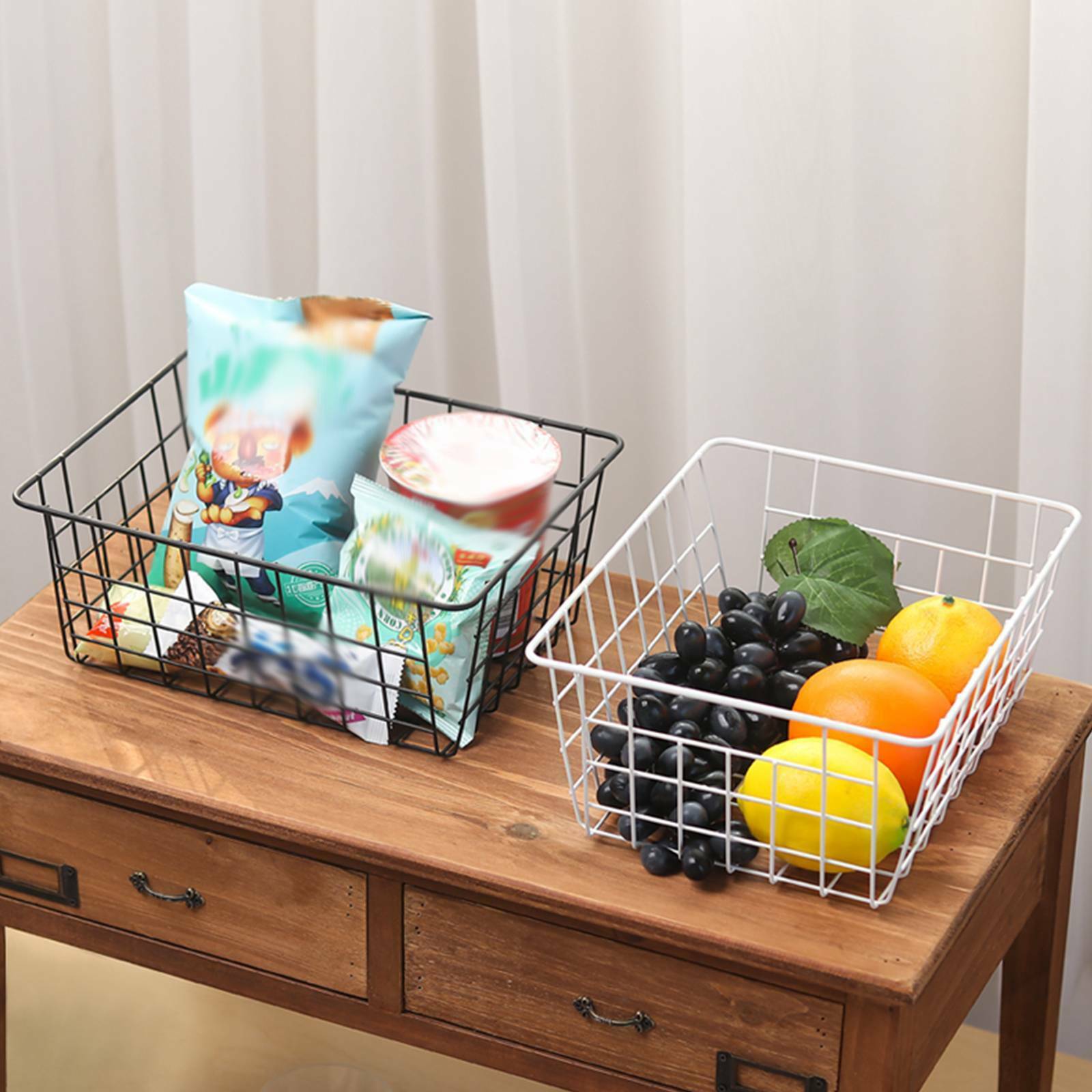 2pcs Iron Storage Basket Metal Wire Mesh Basketry Bathroom kitchen Tray Desk UK