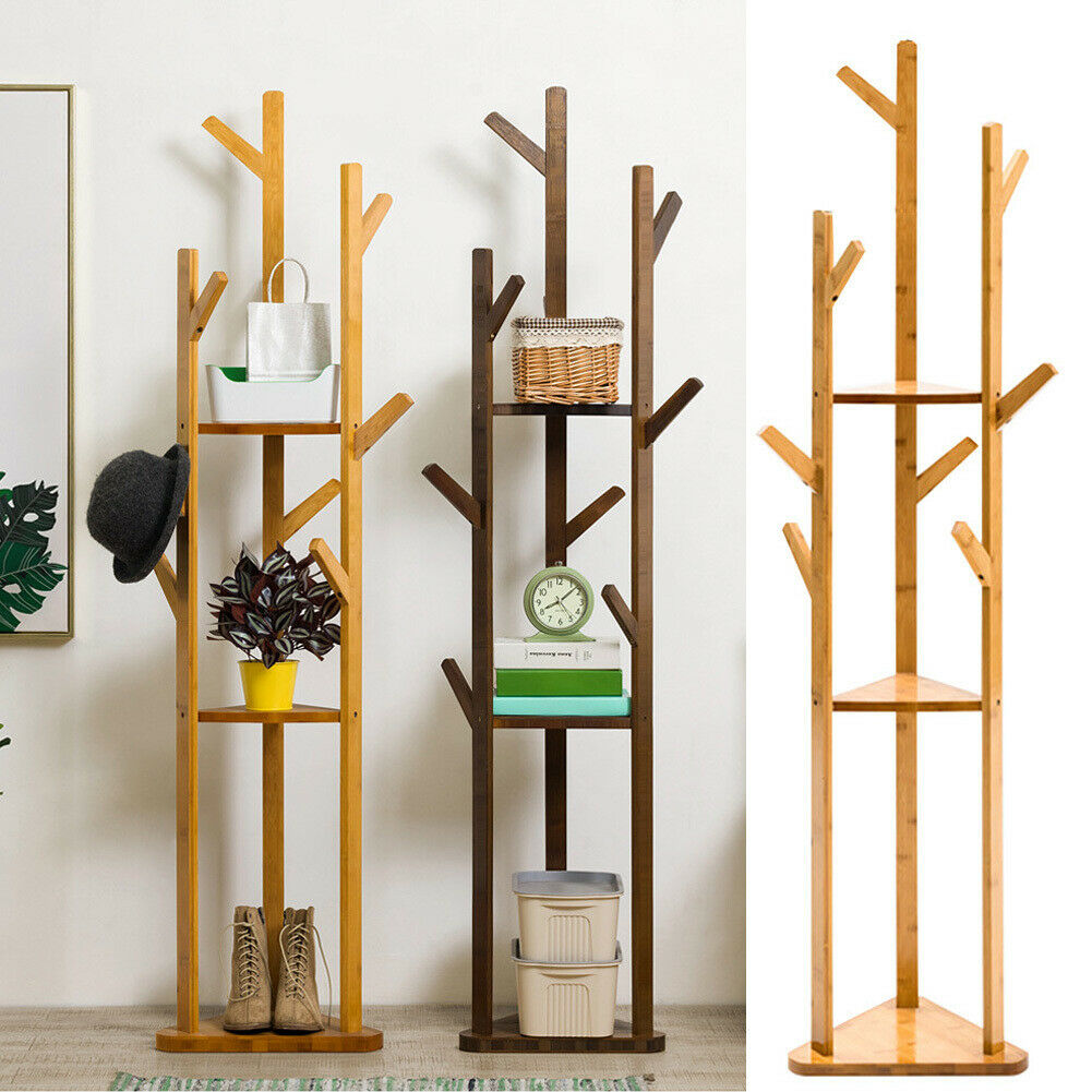 170cm Free Standing Coat Rack Bamboo Shelf Hat Clothes Holder