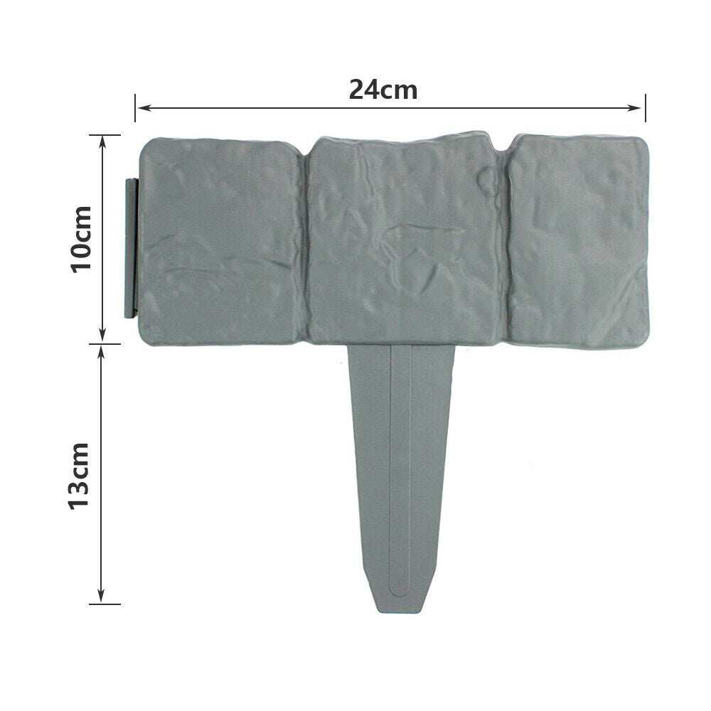 10X Plastic Garden Lawn Cobbled Stone Effect Edging Plant Border Grey