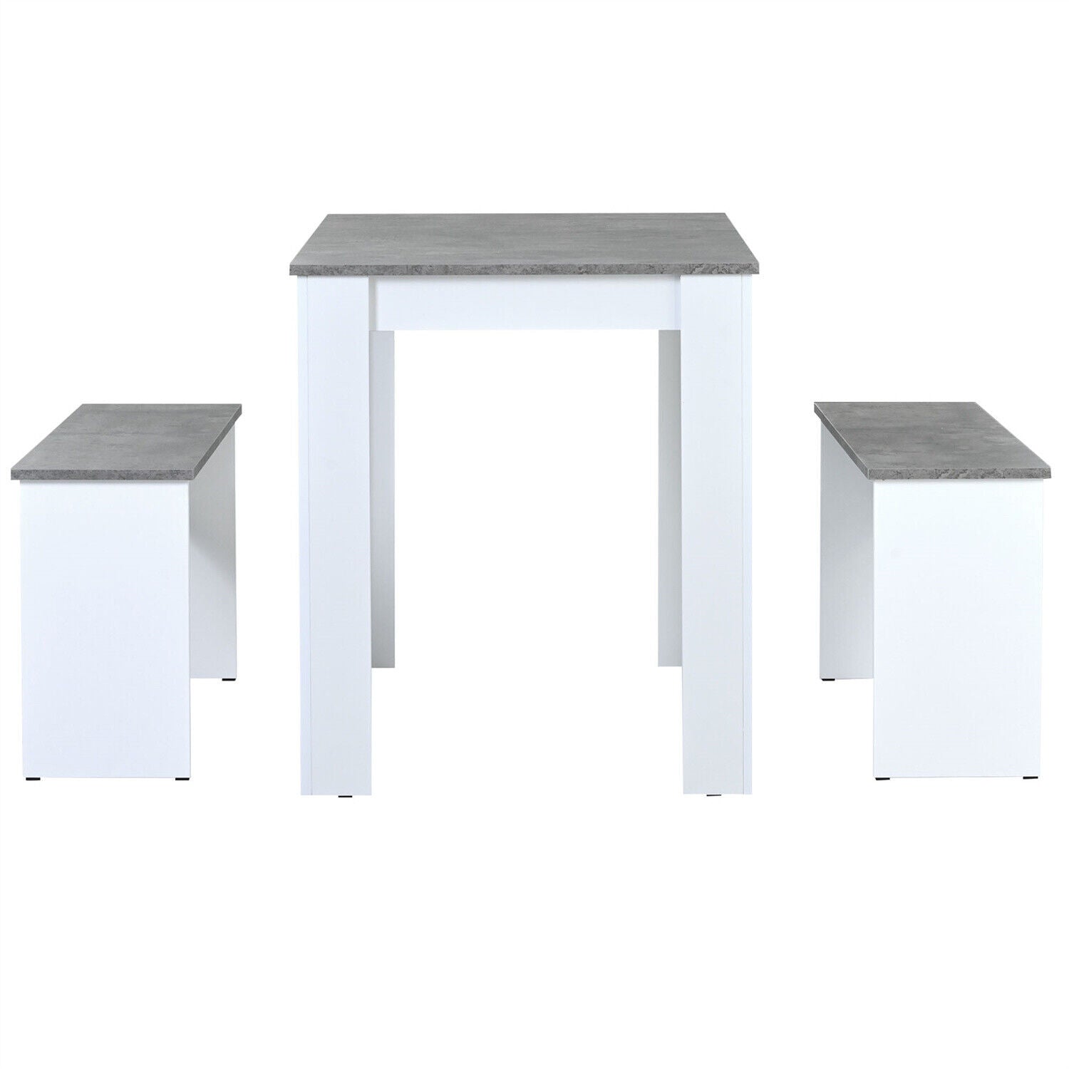 3Pcs Marble Look Dining Table and Chairs Set 2 Benches Kitchen Furniture HT