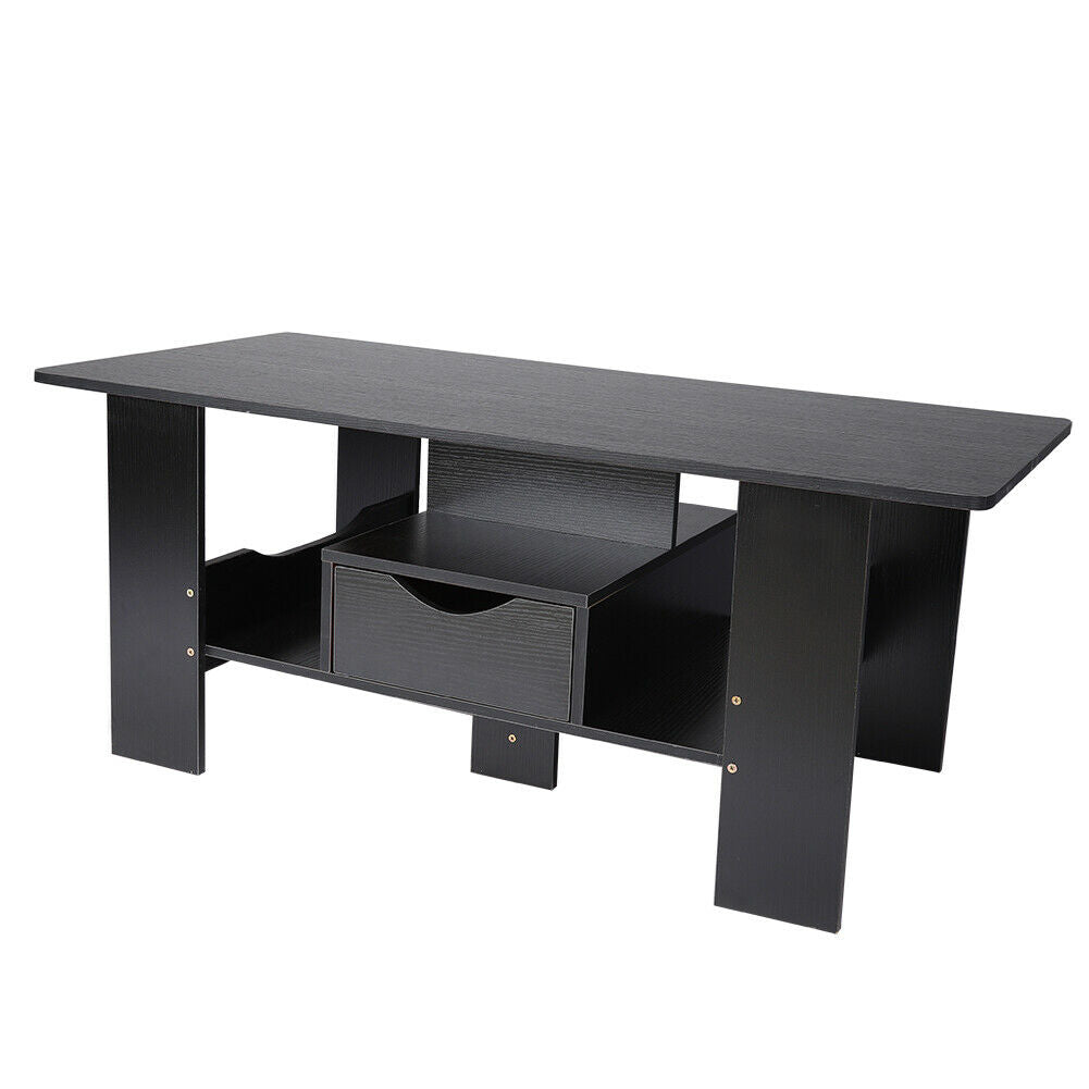 Black Classic Sofa Side Table Coffee Tea Desk with Drawer Living Room Furniture
