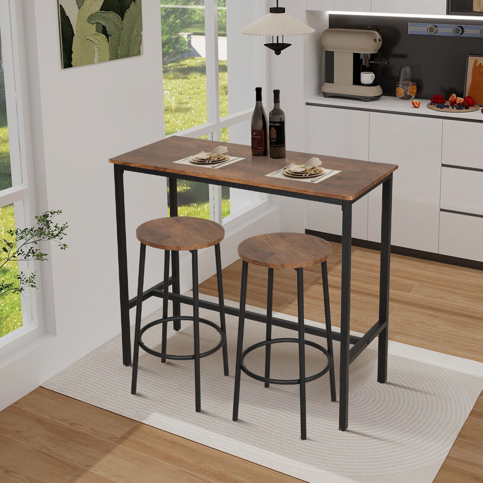 Bar Table and Stools Dining Set Industrial Metal Frame Kitchen Dining Table Set