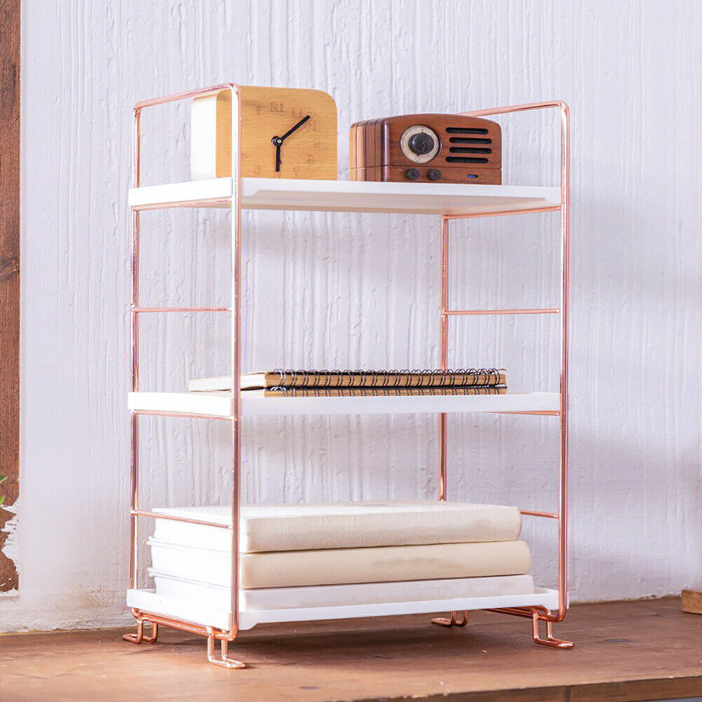 2/3 Tier Rose Gold Storage Holder Rack Shelf Organizer Shelving Countertop Units