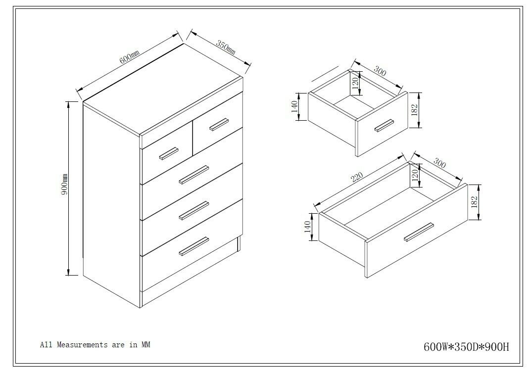 White Chest of 2+3 Drawers Bedroom Furniture Cabinet Storage Sideboard Drawer