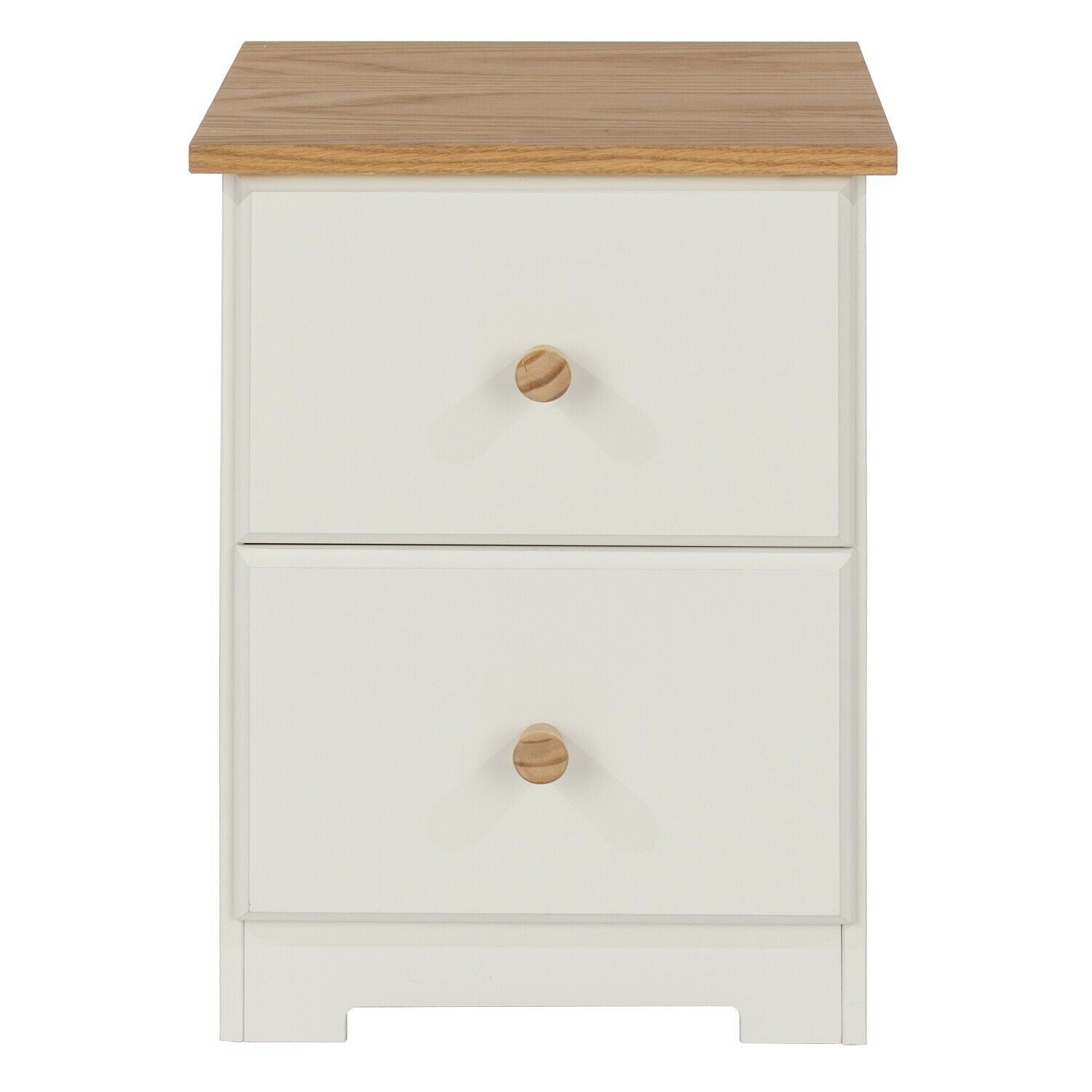 Oak and White 2 Drawer Petite Bedside Cabinet Nightstand Side Table
