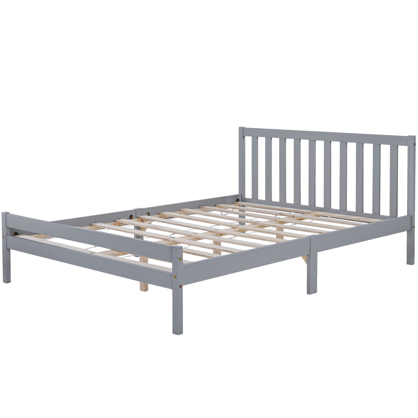 4ft6 Pine Wood Bed Frame Solid Double Size Wooden Bed Bed Room Furniture Grey HT