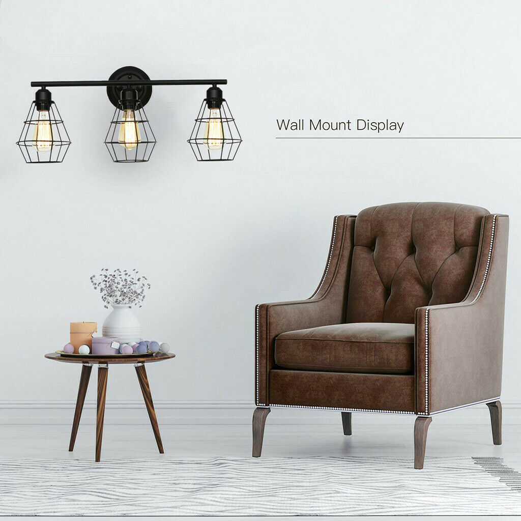 3-Light Industrial Bathroom Vanity Light Metal Wire Cage Wall Sconce Wall Lamp