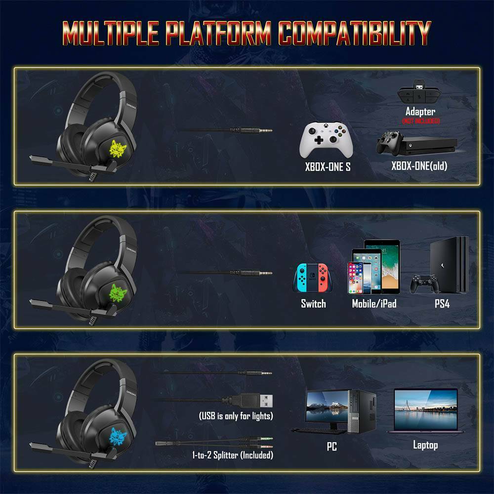 Gaming Headset Wired LED Headphones with Mic For Laptop PS4 Slim Xbox One X S