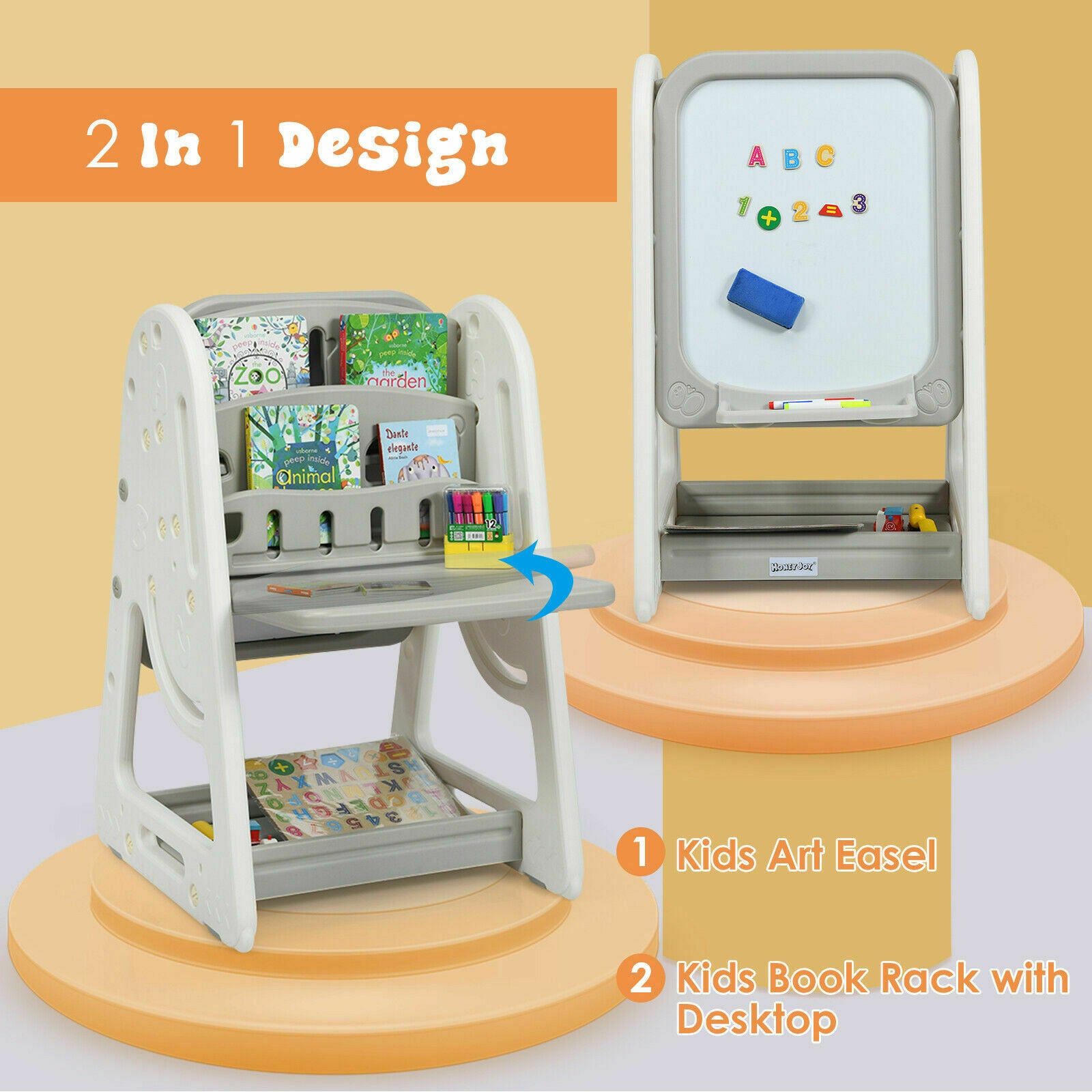 3-In-1 Kids Table & Chair Set Adjustable Drawing Board Toddler Art Easel Set
