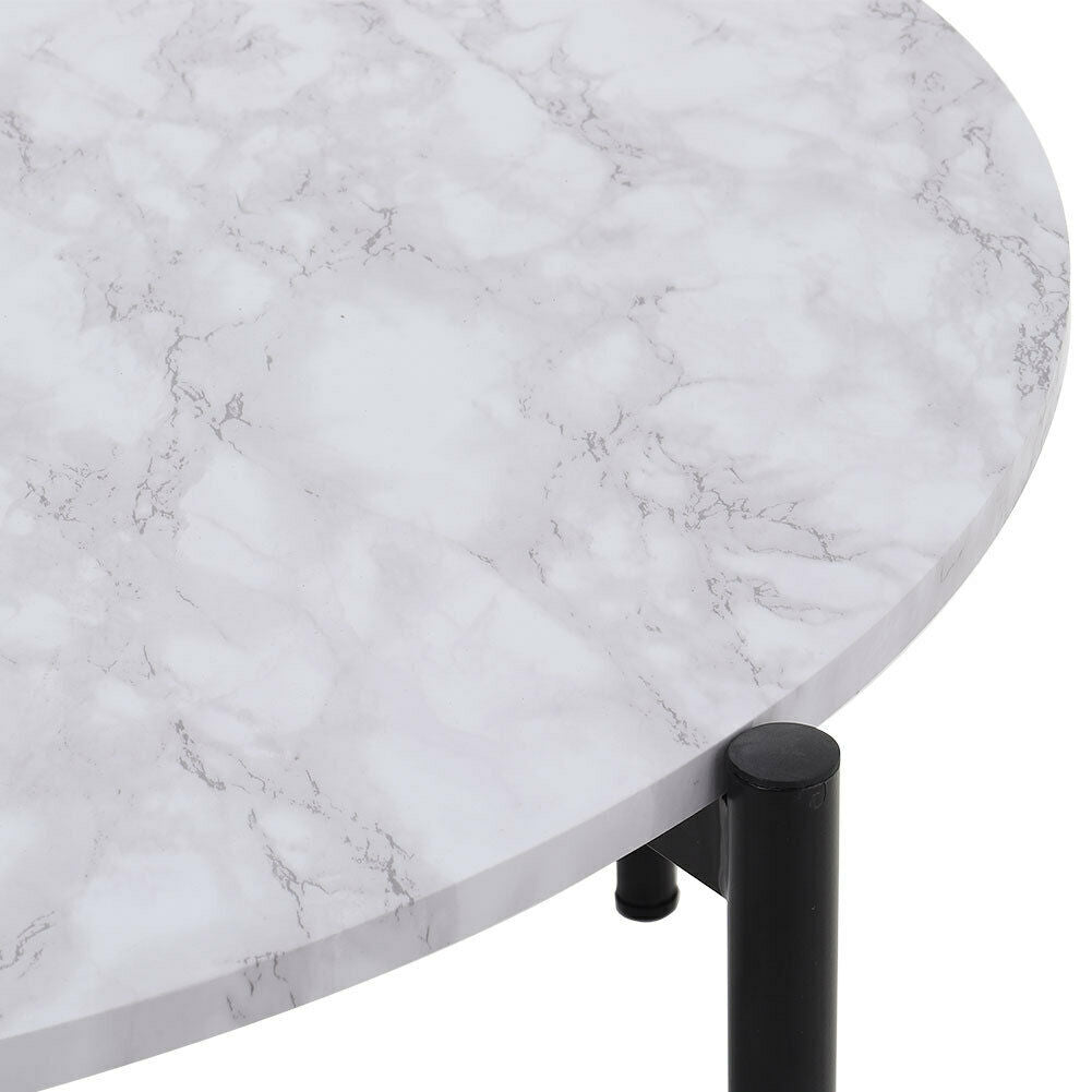 Modern Round Coffee Table Living Room Marble Effect Wooden Top Metal Leg Table