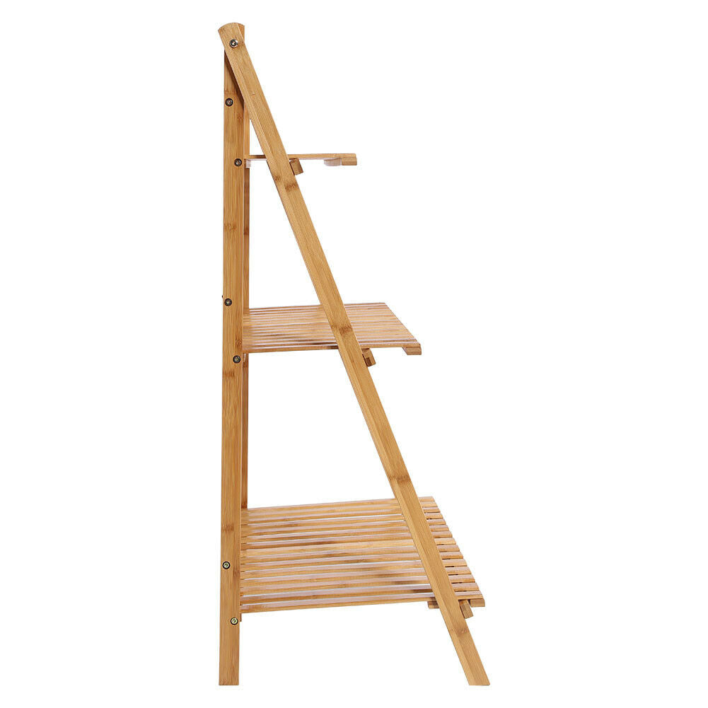 3 Tier Wooden Ladder Folding Bookshelf Stand Plant Flower Display Shelving Rack