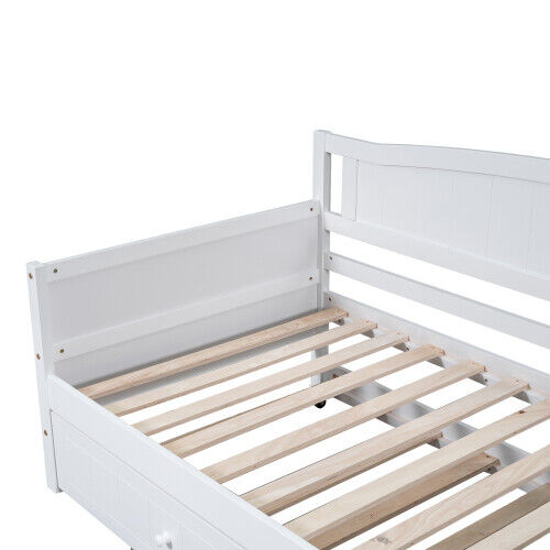 3ft Single Bed Wooden Day Bed Trundle Bed with Pull Out Trundle Guest Bed HT