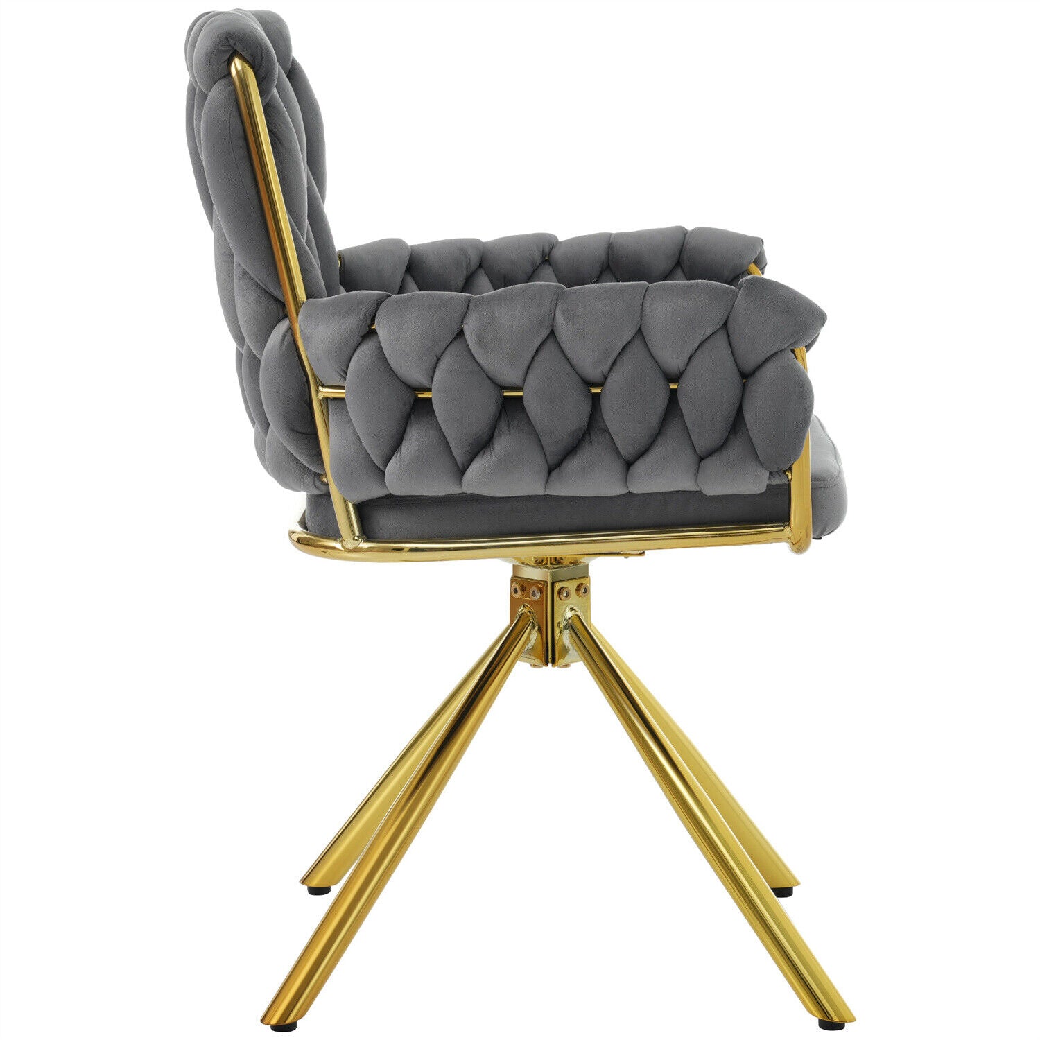 2 Pcs Rotatable Dining Chairs Velvet Padded Metal Legs Kitchen Swivel Chair Grey