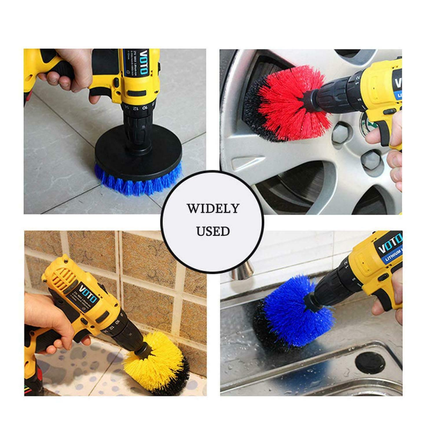 3 x DRILL ATTACHMENT CLEANING BRUSH SET POWER SCRUB HOME CAR TILE BATHROOM BLUE