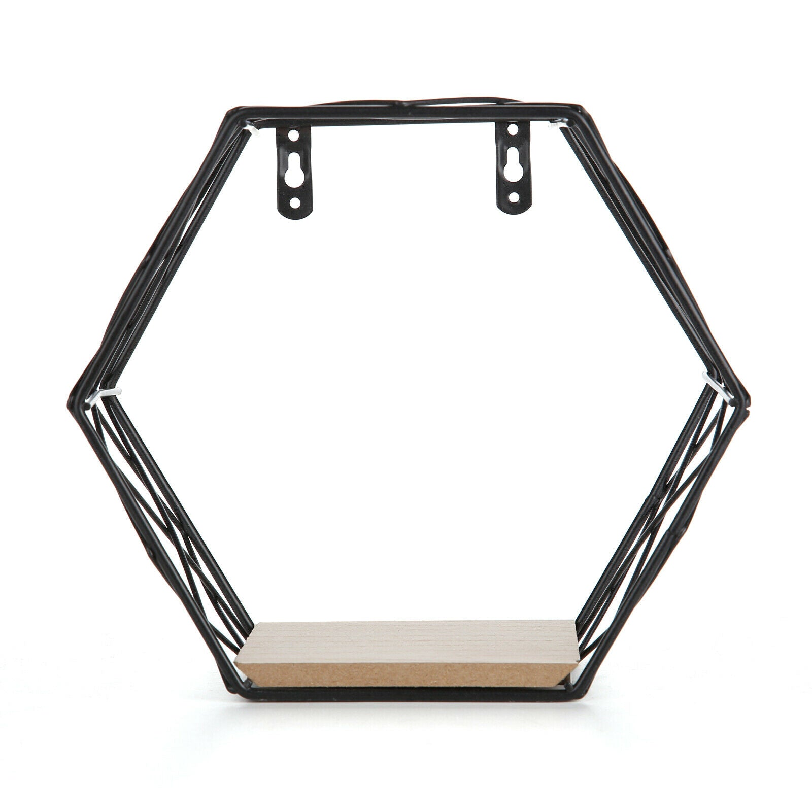 Wood Geometric Hexagonal Design Wall Wire Frame Storage Frame Shelf