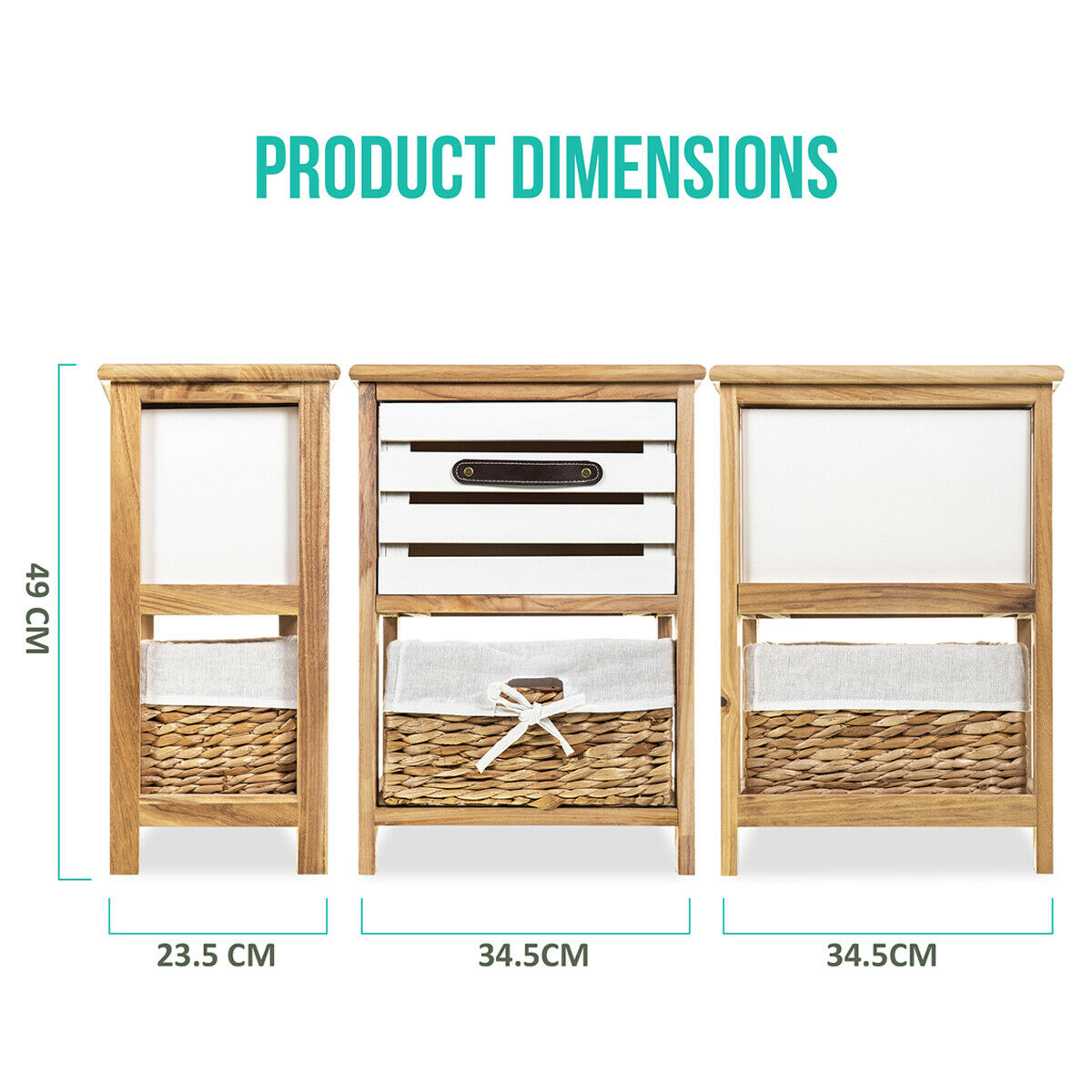 Bedside Table Unit Cabinet Wicker Basket 2/3 Drawer Nightstand Storage Bathroom