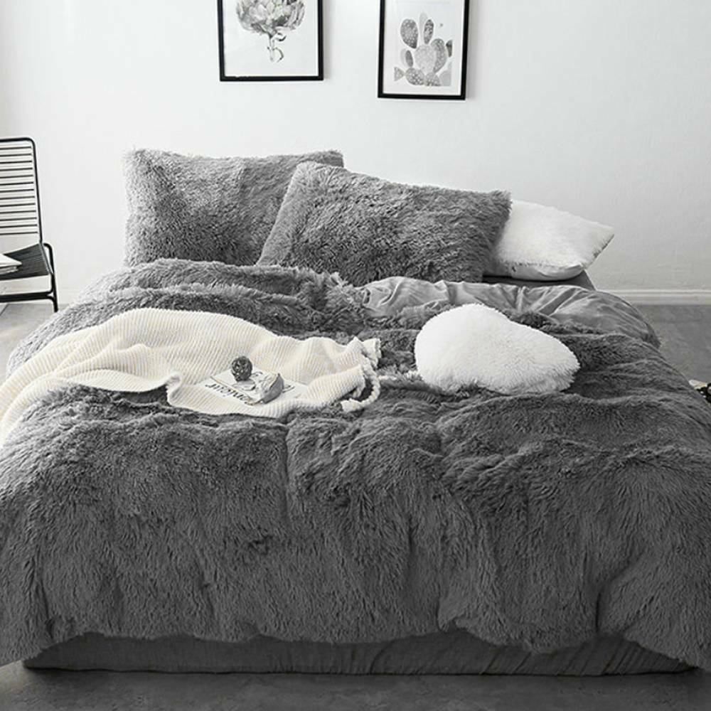 Teddy Fleece Duvet Cover Set Soft Warm Cosy Quilt Cover Set Single Double King