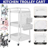 3 Tier Slim Kitchen Storage Trolley Cart Rack Tray Shelf Rolling Wheel W/ Handle