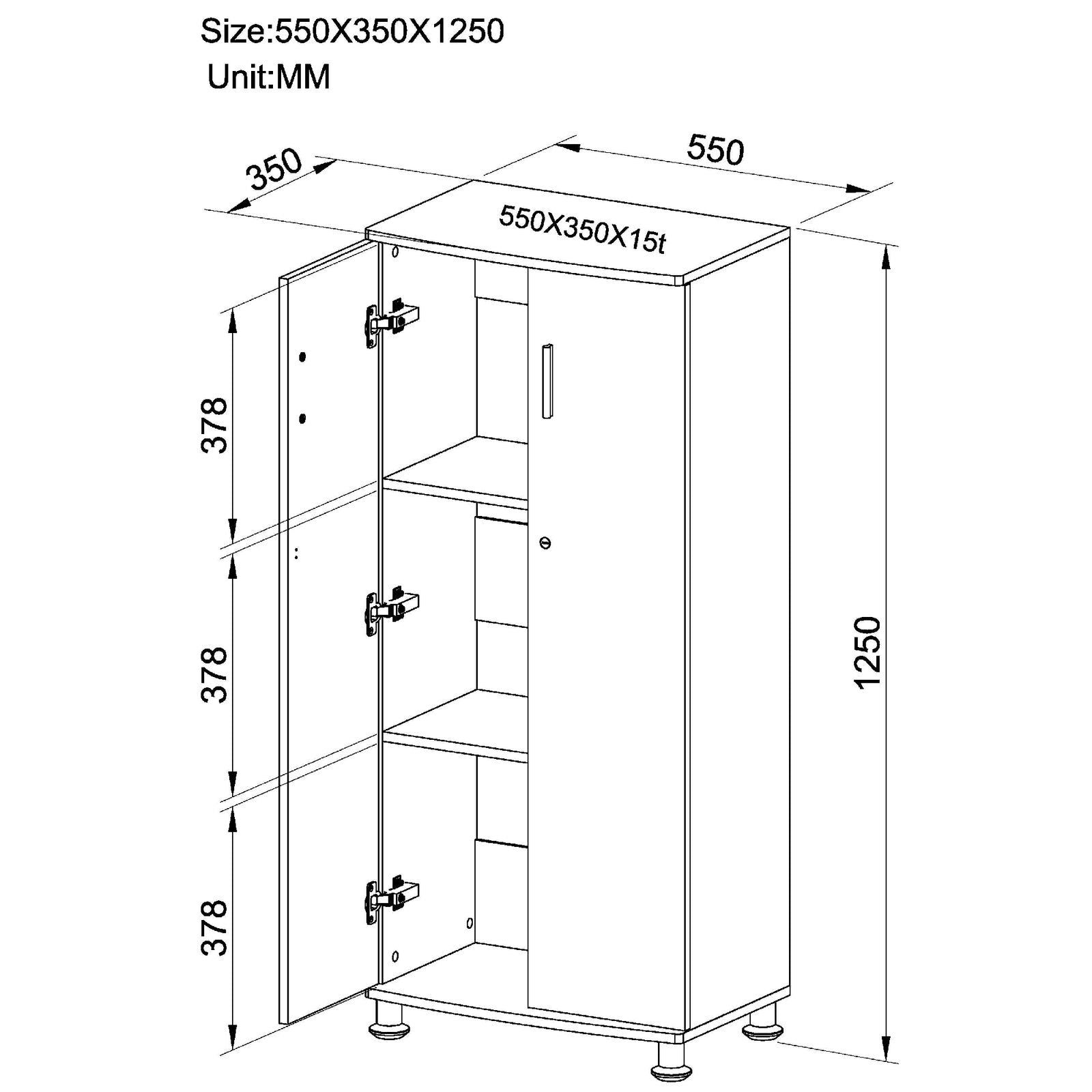 3 Shelf Cupboard Storage with Lock Furniture for Home Office Piranha Bonito PC6w