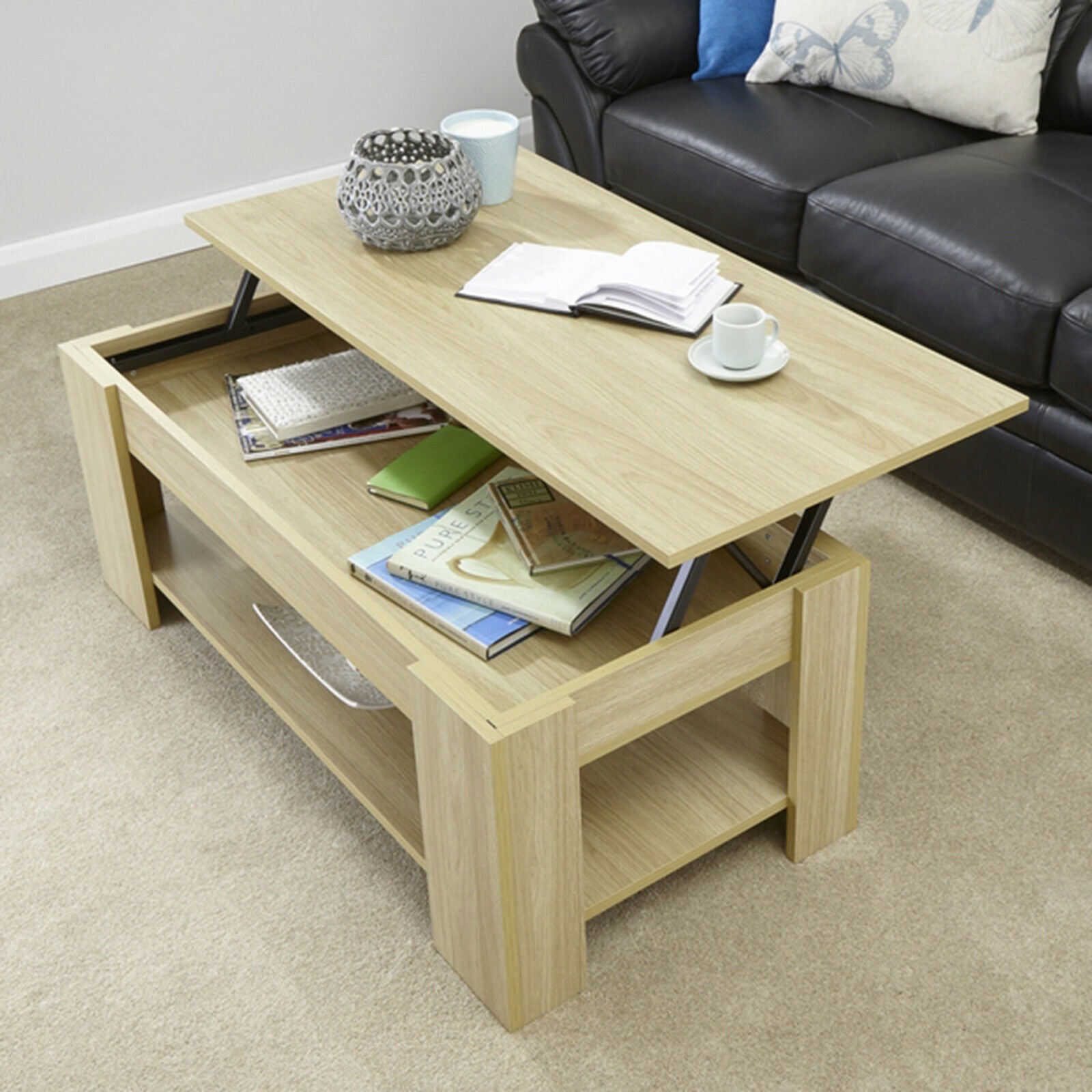 Lift Top Coffee Table With Storage Shelf Wooden Lift Up Desk Drawer Living Room