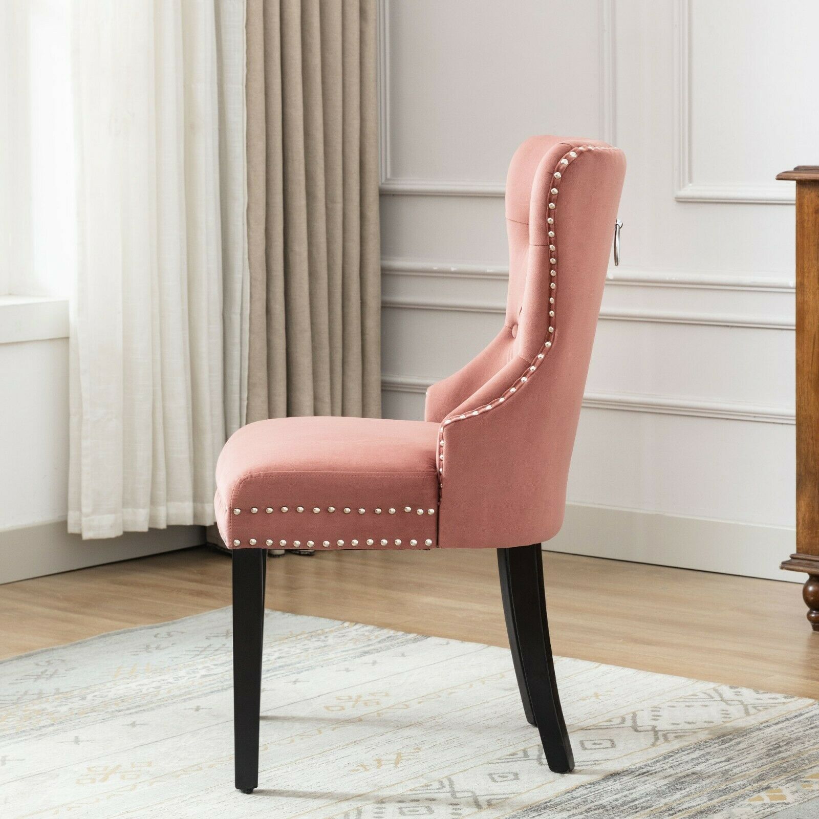 Dining Chairs Velvet Studded Fabric Lounge Padded Accent Side Chair Home Kitchen