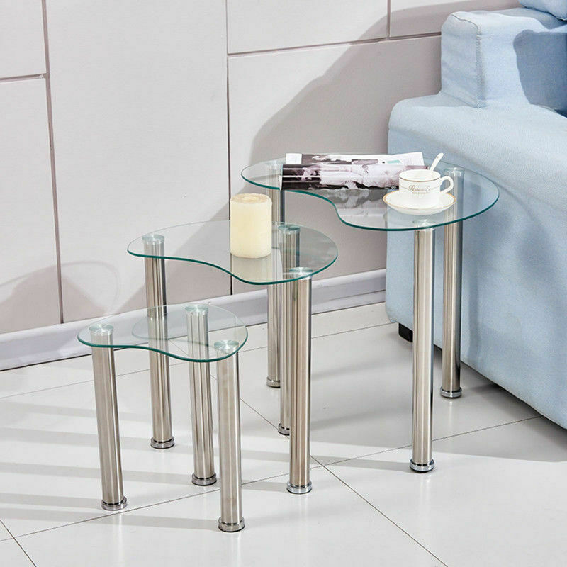 Modern Nest of Tables Coffee Table Side End Table Home Living Room Black White