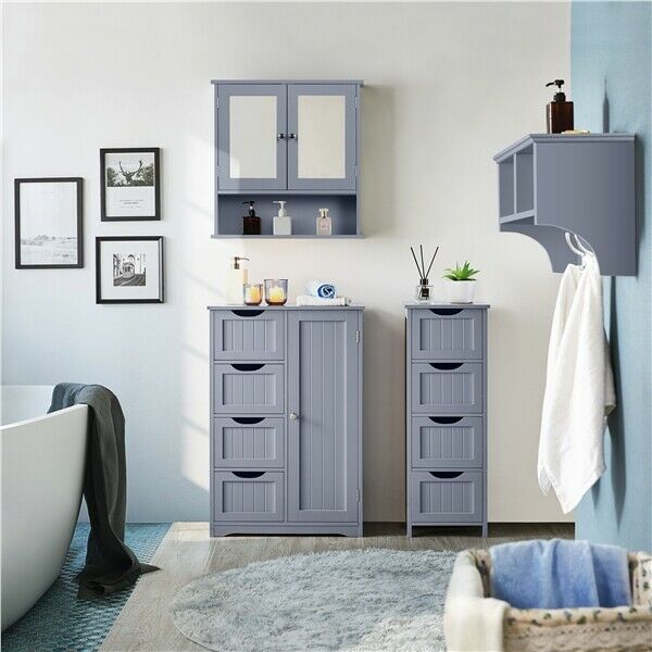Bathroom Cabinet Storage 4 Drawer 1 Door Free Standing Cupboard Unit Grey
