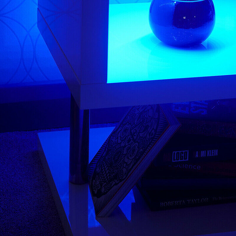 Coffee/Side Table With RGB LED Light Simple Modern Design White High Gloss Unit