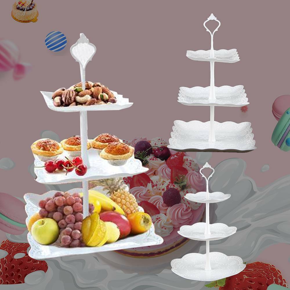 3 Plastic Tier Cake Stand Afternoon Tea Wedding Plate Party Tableware Display