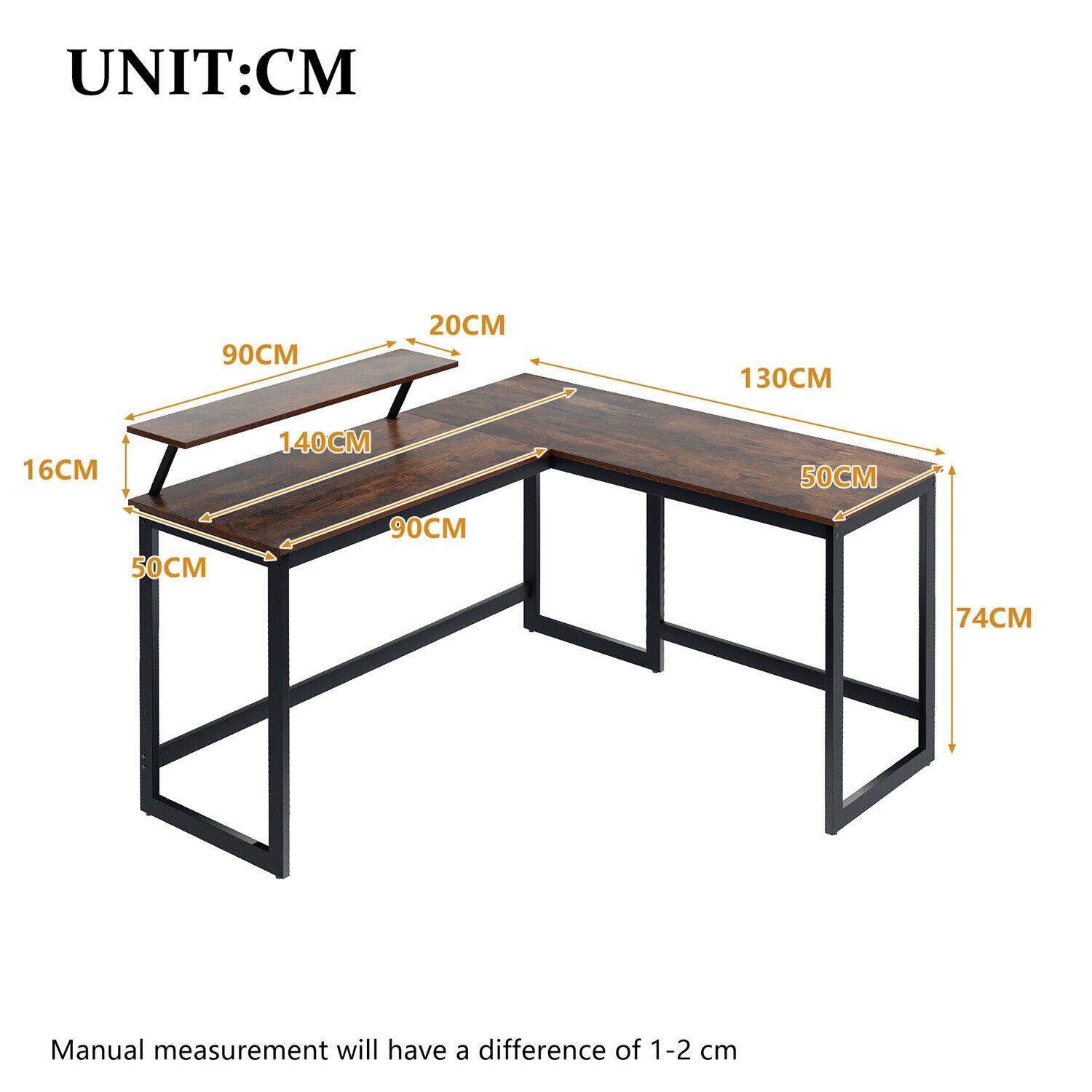 L-Shaped Corner Computer Desk PC Table Home Office Study Workstation Brown HT