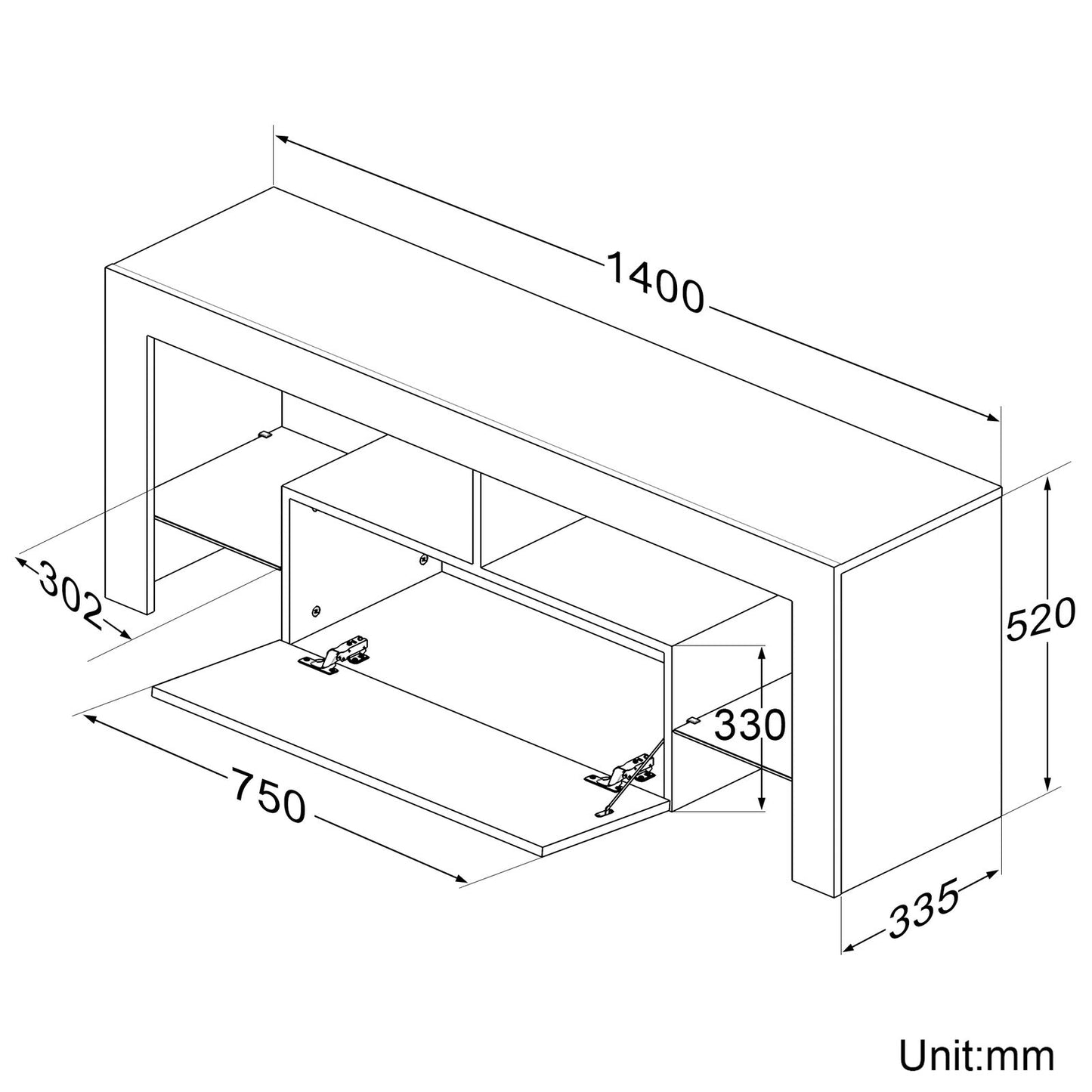 High Gloss White 140cm TV Stand Cabinet Unit Drawer Sideboard with LED Lights