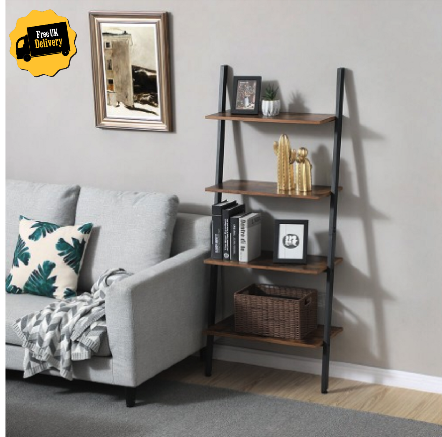 Vintage Ladder Bookcase Industrial Wall Furniture Rustic Metal Display Shelf NEW