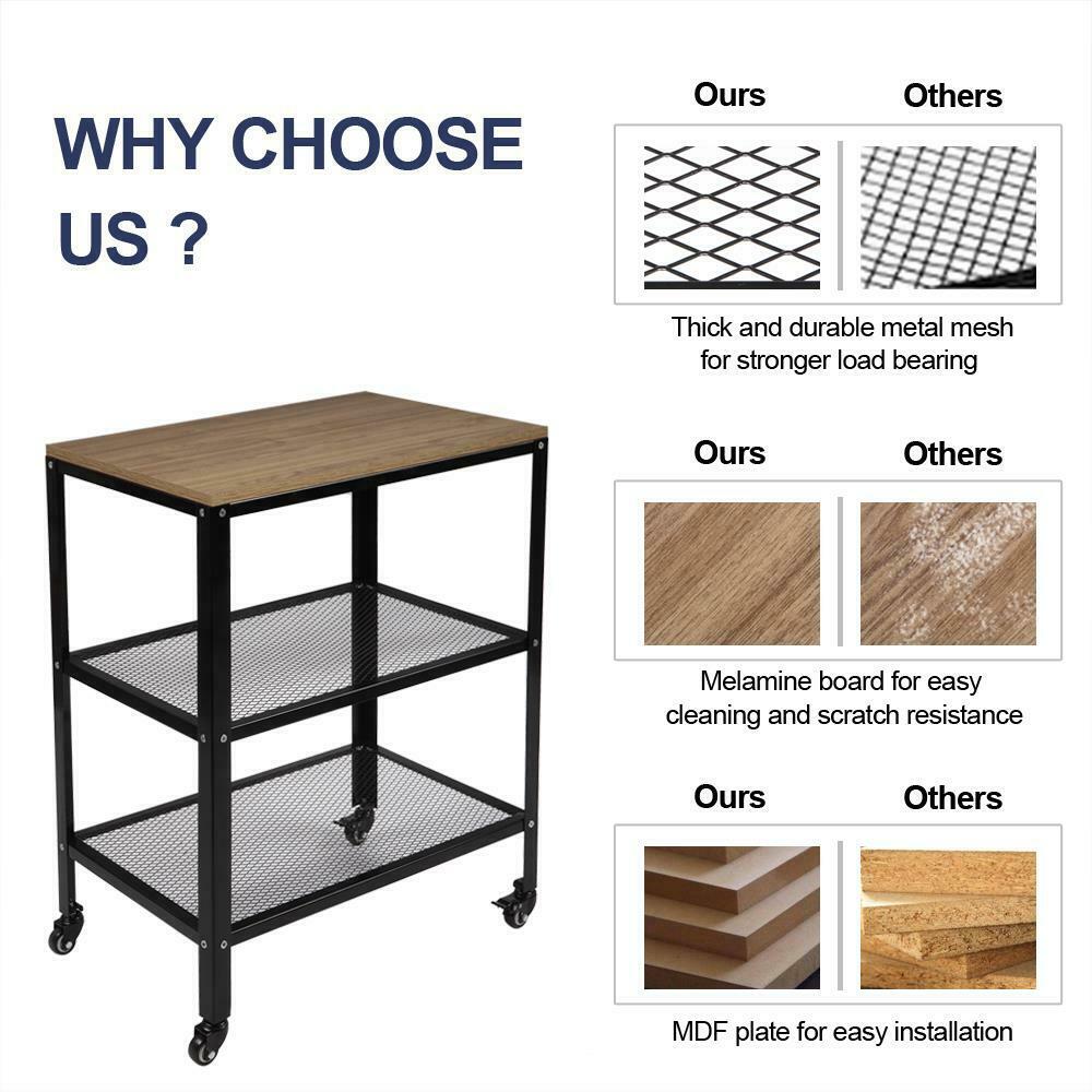 3 Tier Trolly Basket Rack Storage Kitchen Cart with Wheels Sturdy Structure UK