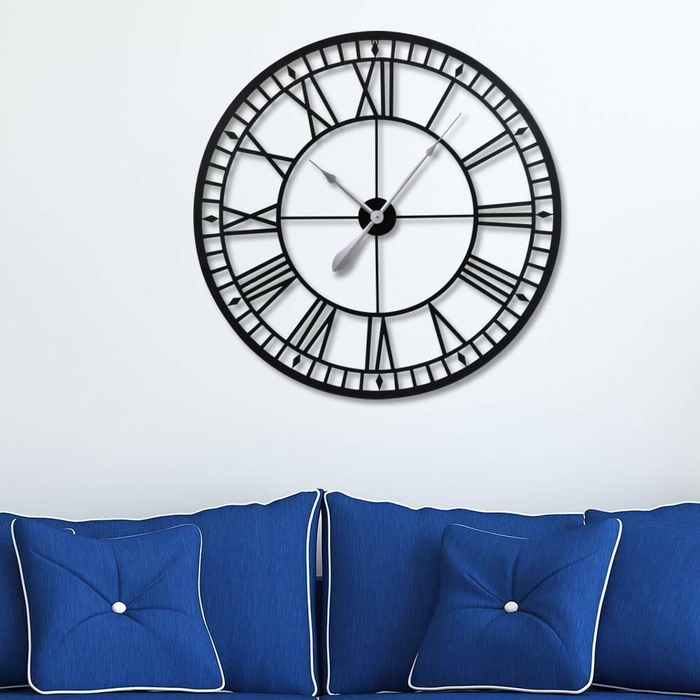 Large Metal Home Wall Clock Big Roman Numberals Giant Open Face 80cm Round